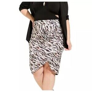 Torrid Plus Size 2 2X Studio Knit Side Knot Faux Wrap Zebra Print Skirt